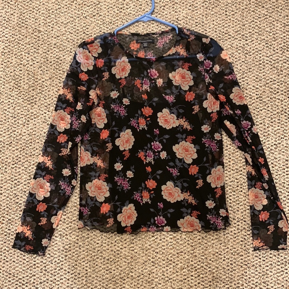 American eagle sheer long sleeve with black tank top